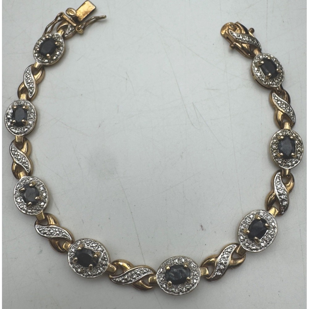 Sapphire Sterling Silver 925 Gold Tone Tennis Bracelet XO Link Chain   11.68g